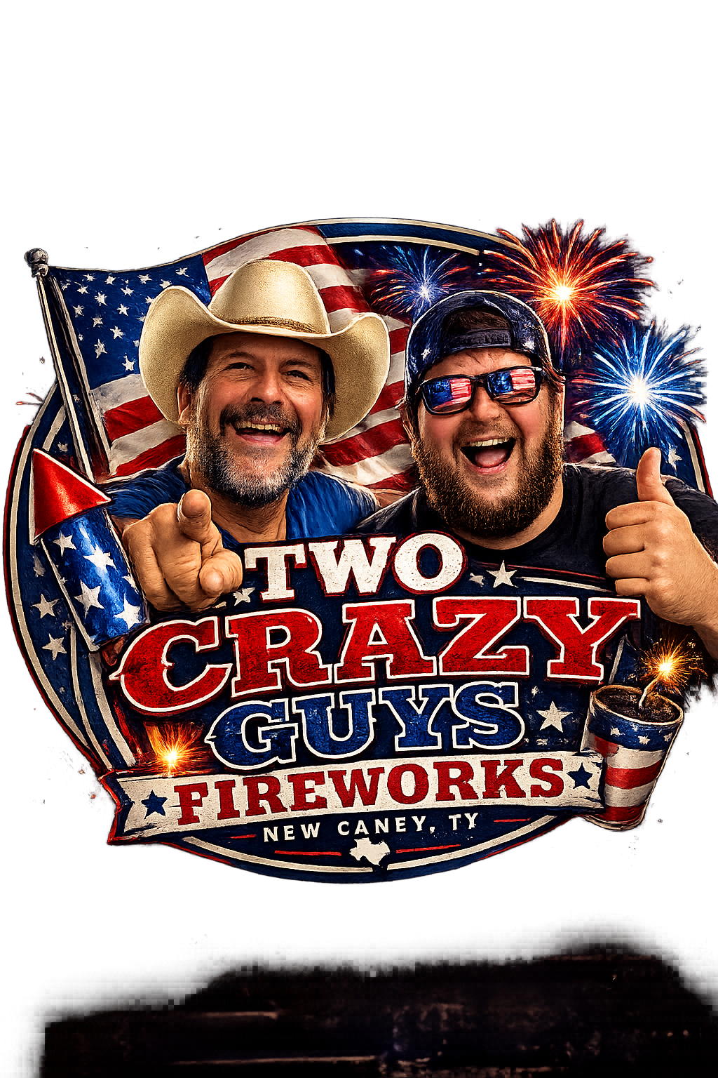 Two Crazy Guys Fireworks logo